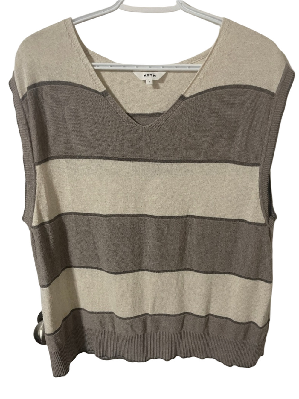 KOTN 100% Cotton Oversized Cream and Taupe Striped V-Neck Knit Tank Size Small